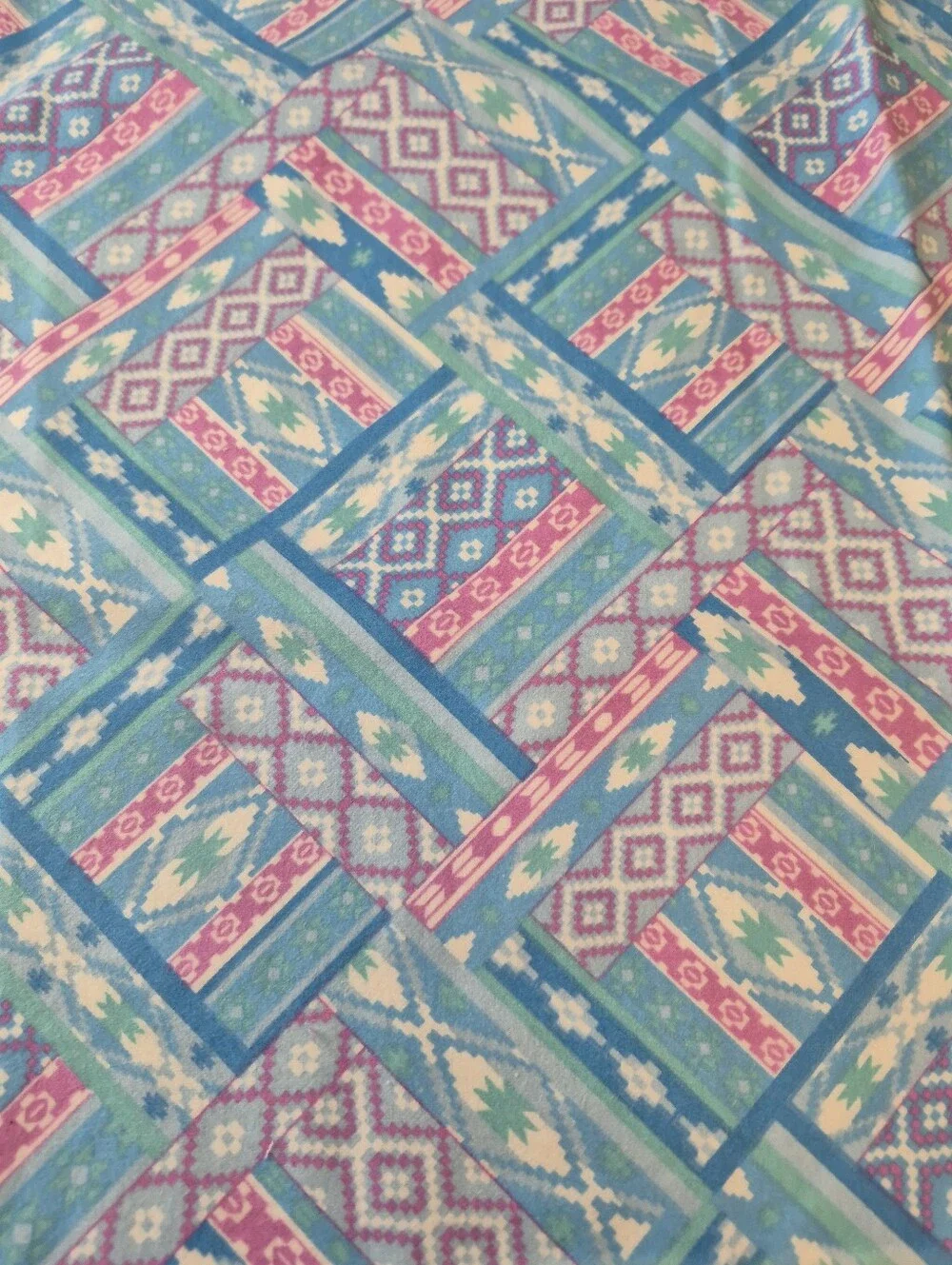 Colorful Geometric Flannel Fabric Turquoise Pink Purple 1 Yard